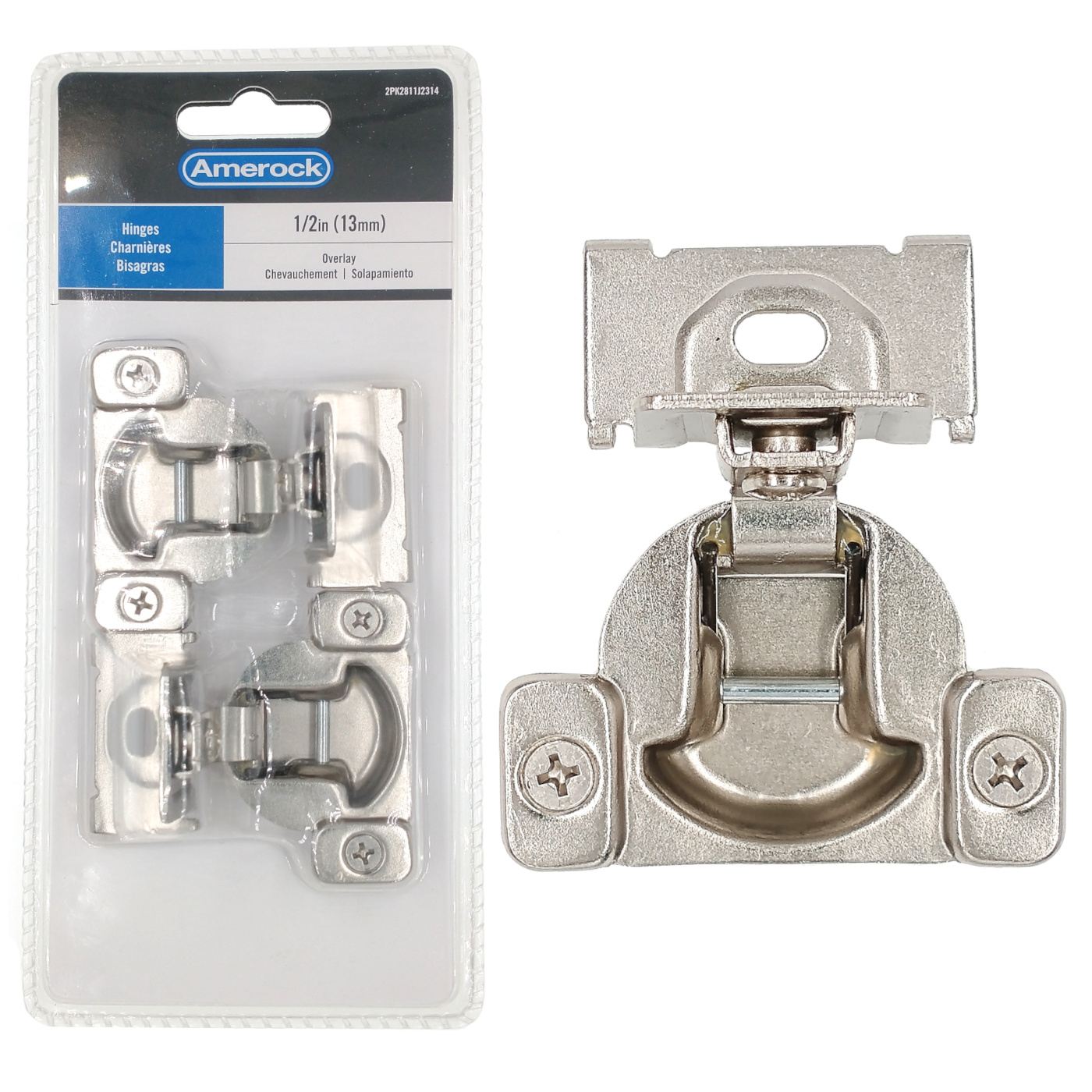 Pair Amerock Nickel 1/2" Overlay Concealed Cup Hinges Adjustable 2PK2811J2314