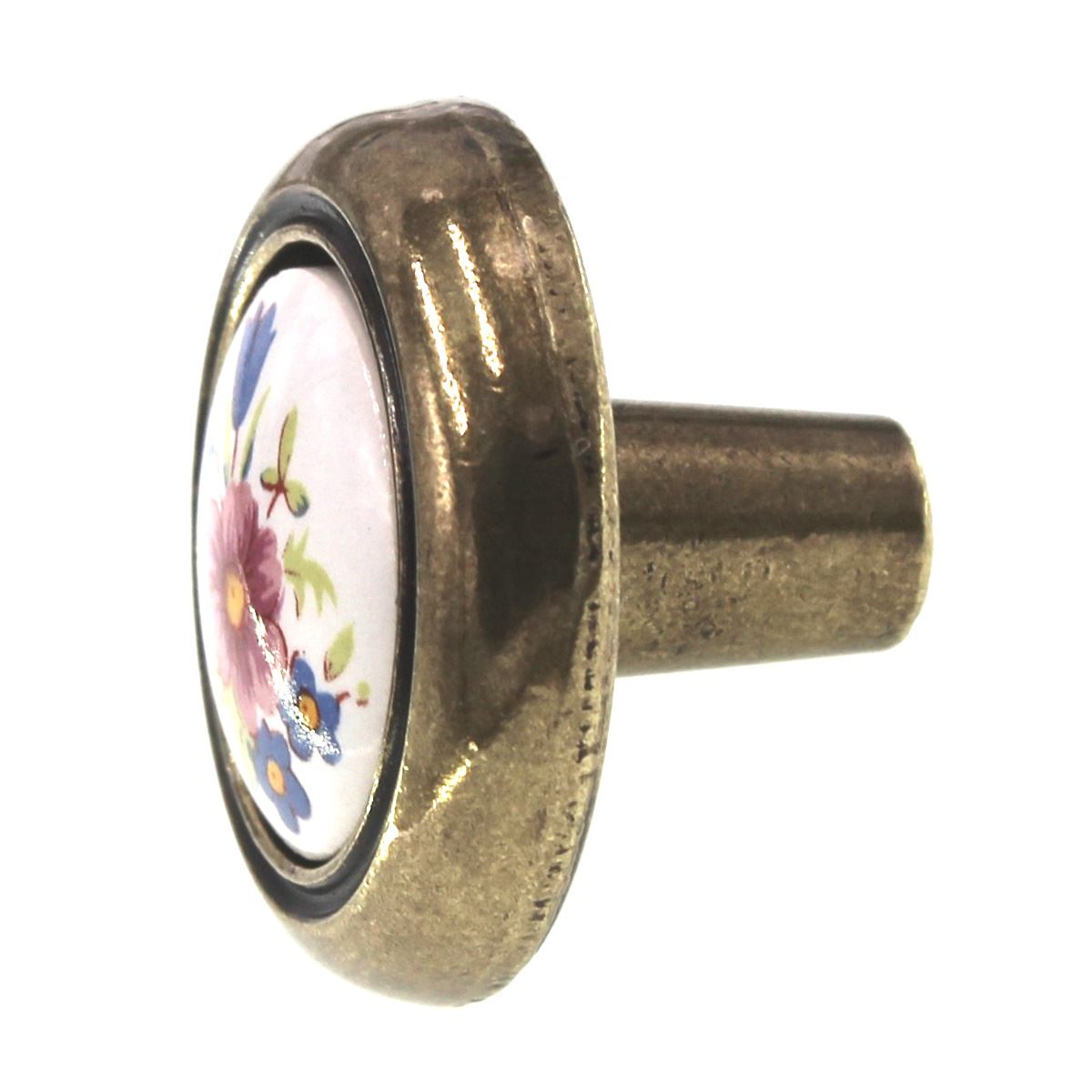 Amerock 1 1/4" Burnished Brass Round Floral Cabinet Knob Ceramic Center BP76244-FWB