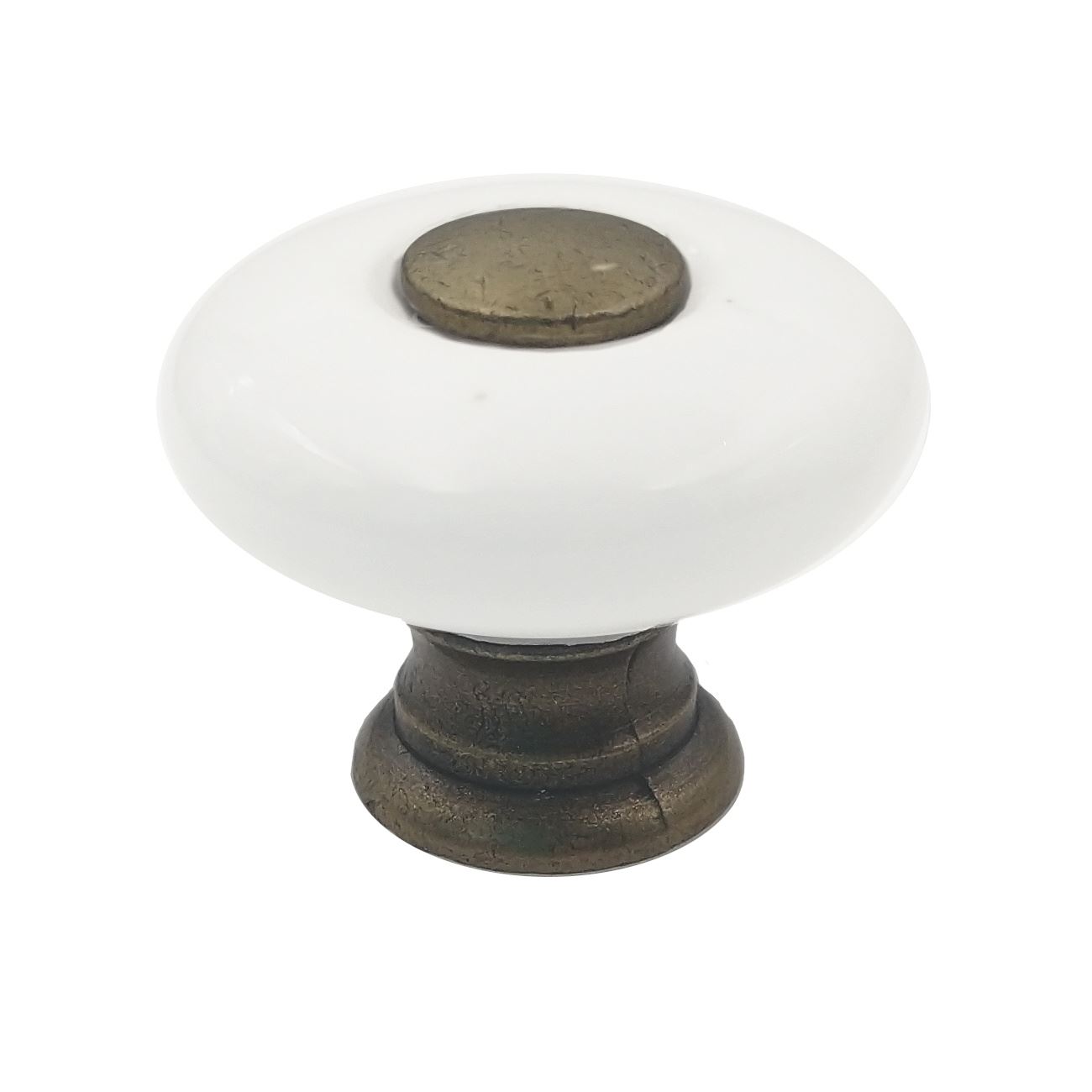 Amerock BP856-30 White 1" Round Cabinet Knob with Burnished Brass Stem