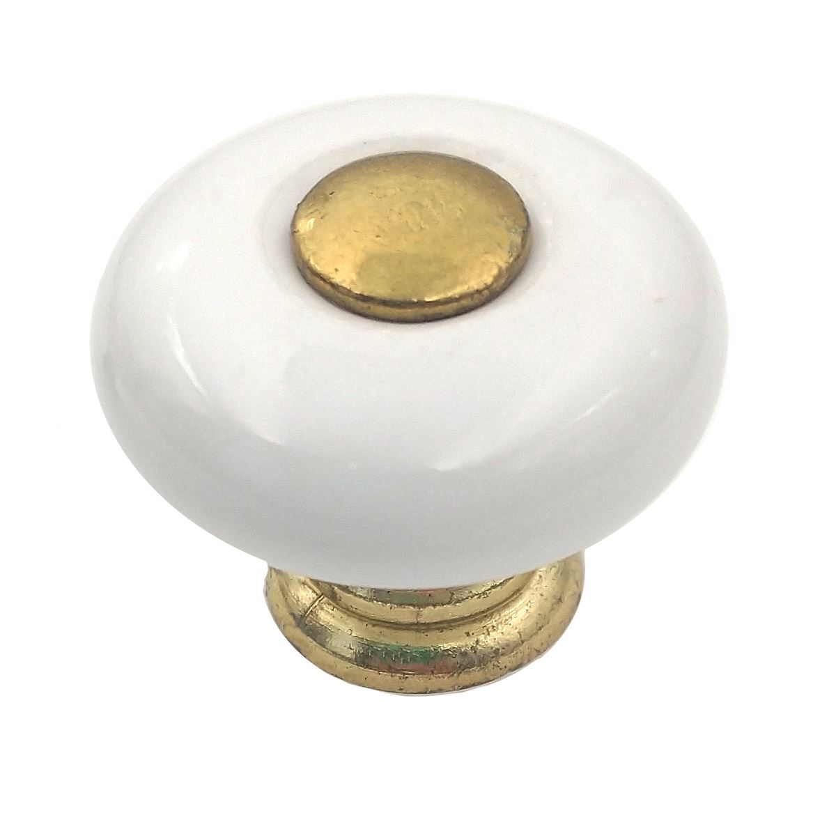 Amerock BP856-30A White 1" Porcelain Knob with Polished Brass