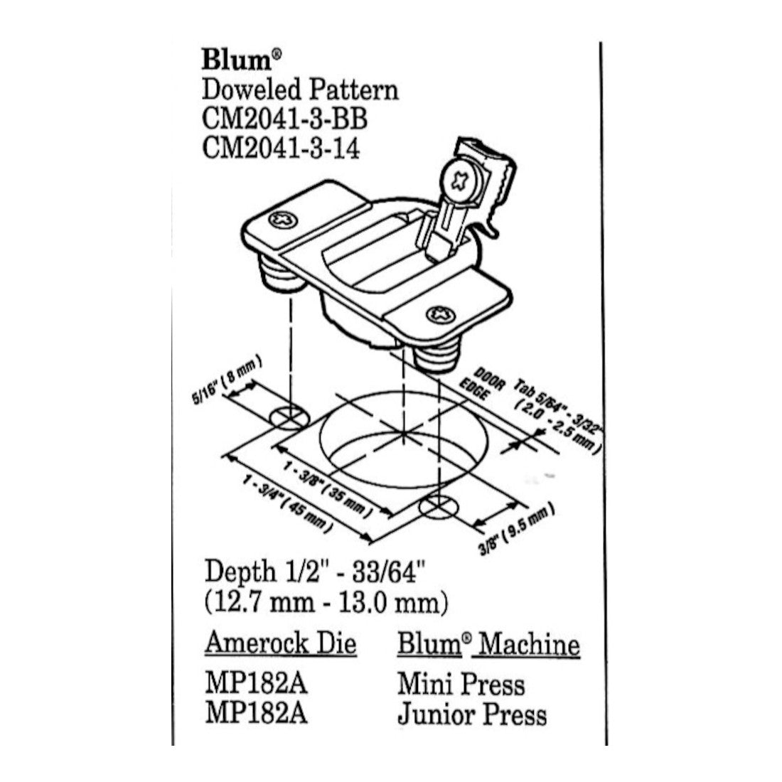 Single Amerock Nickel 120 deg. 35mm Concealed Cup Hinge 45mm Blum CM2042-3-14