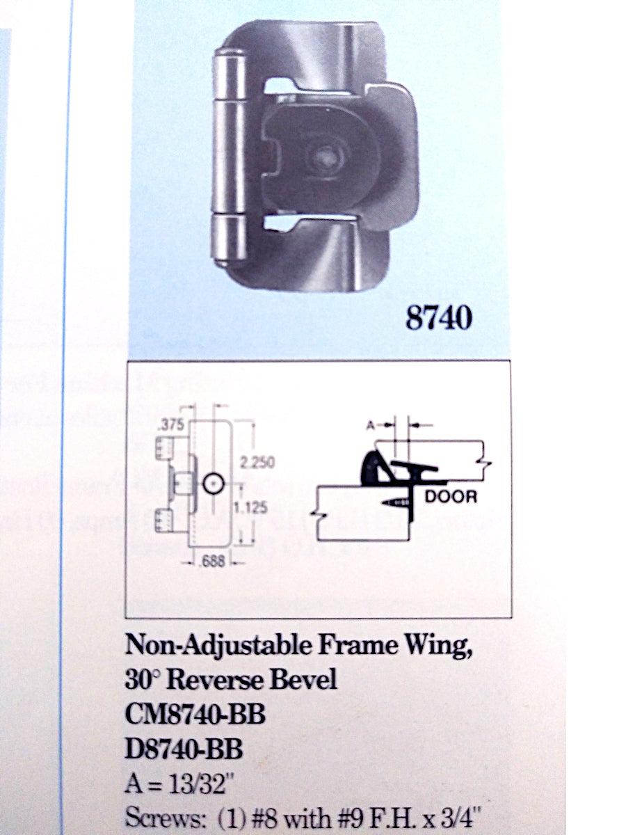 Single Demountable, Reverse Bevel Cabinet Hinge, Burnished Brass CM8740-BB