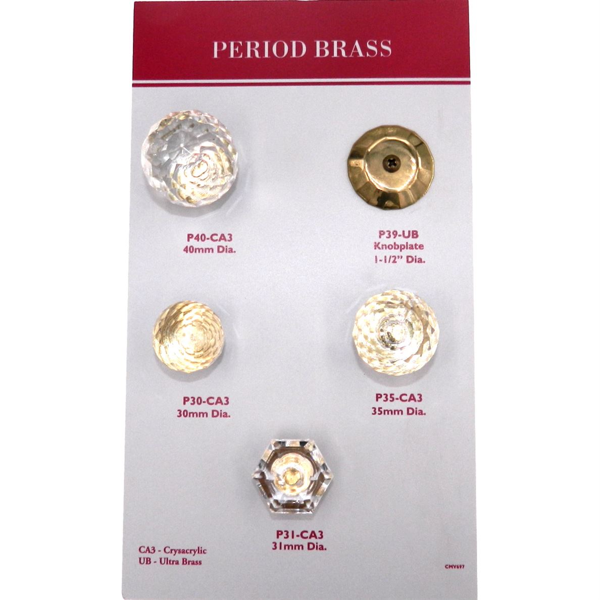 10 Pack Hickory Hardware Crystal Palace 1 5/16" Clear Crysacrylic and Polished Brass Cabinet Knob P31-CA3