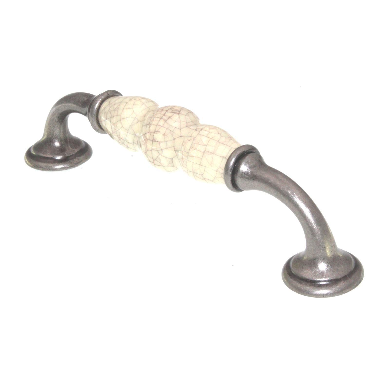 Top Knobs Chateau Ceramic Pull 5" (128mm) Ctr Antique Pewter Bone Crackle M82