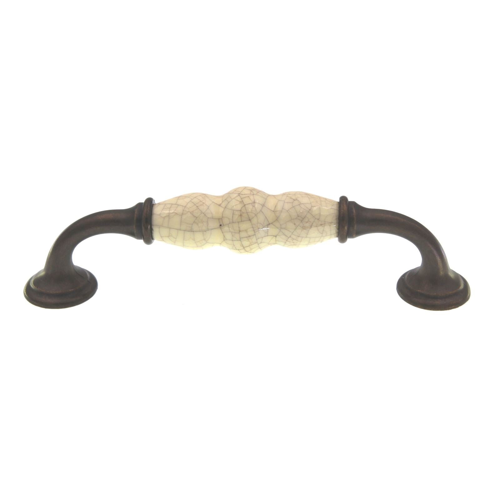 Top Knobs Chateau Ceramic Pull 5" (128mm) Ctr German Bronze Bone Crackle M88