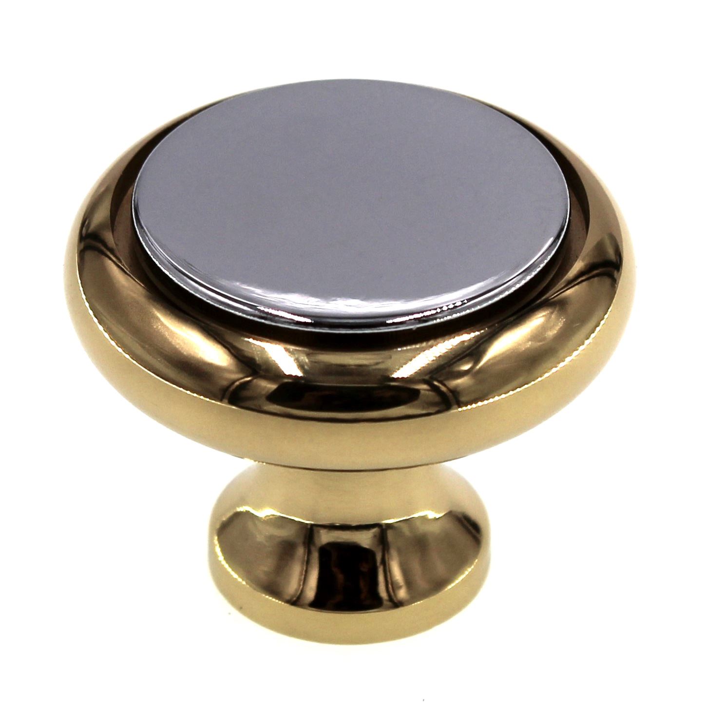 Keeler Milan Polished Brass & Polished Chrome Round Flat Top 1 1/4" Solid Brass Cabinet Knob P9805