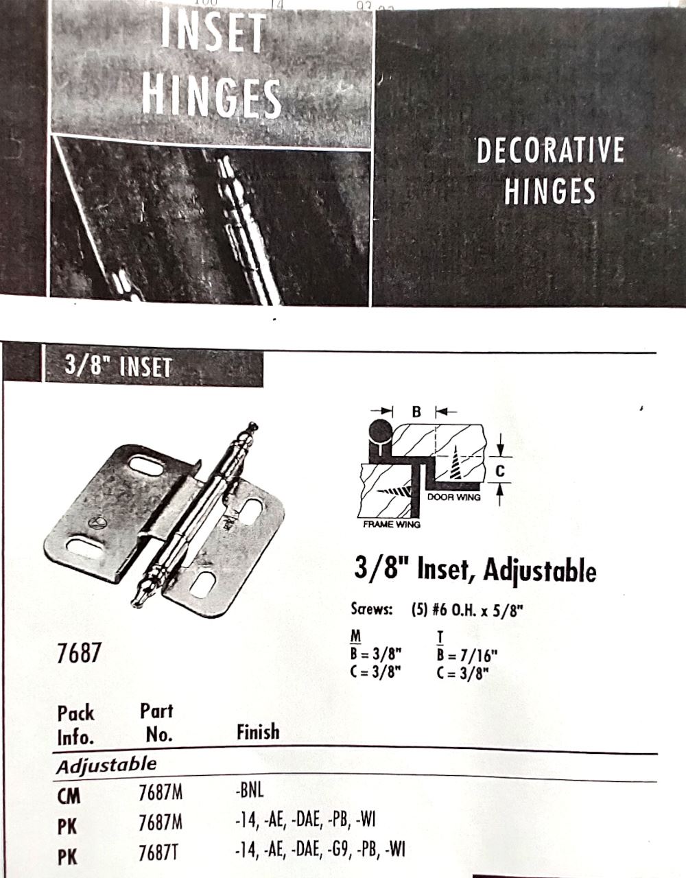 Pair of Amerock Minaret Tip Cabinet Hinges Partial Wrap 3/8" Inset PK7687T-14