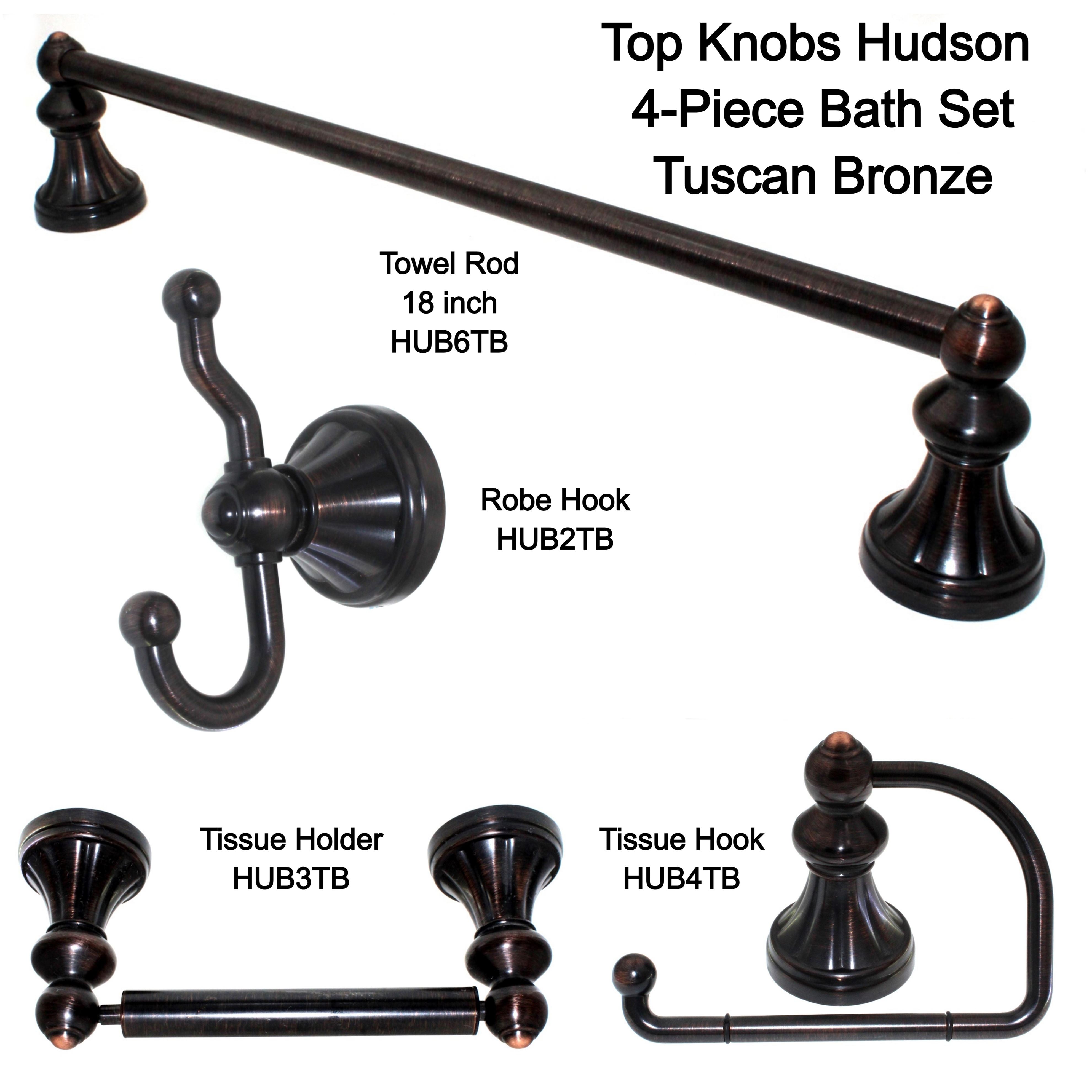 Top Knobs Hudson 4-Piece Bath Set Tuscan Bronze Towel Bar TP Holder Robe Hook