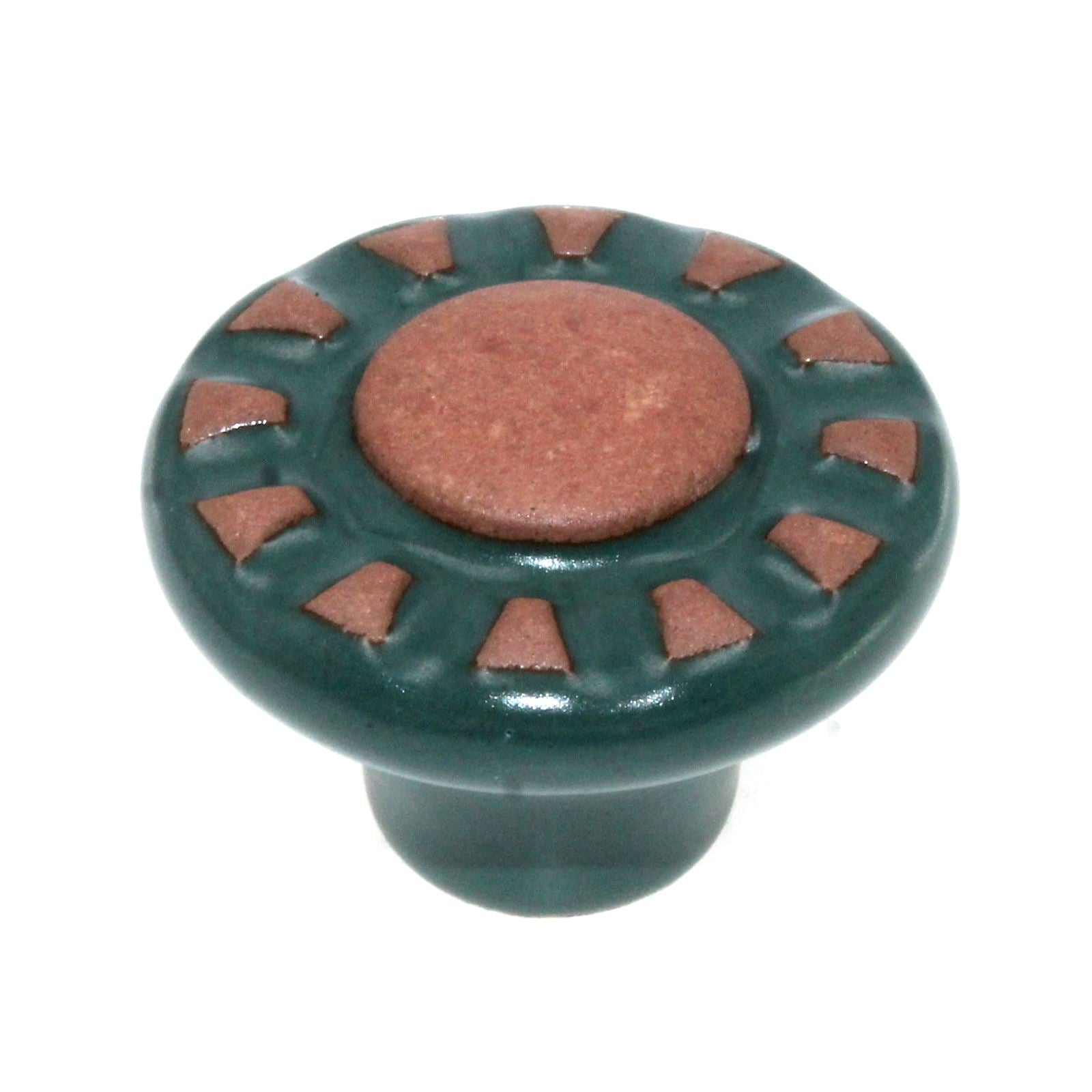 Laurey Mesa Green with Brown 1 1/2" Terra Cotta Hand Painted Cabinet Knob 03672