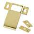 Adjustable door strike plate with 2.5 inch extended lip for wide door frames. Polished Brass finish.