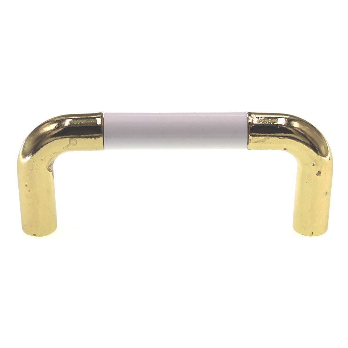 Polished Brass Cabinet Pull White Almond Brown Plastic Insert 3" Ctr 1191-PBK