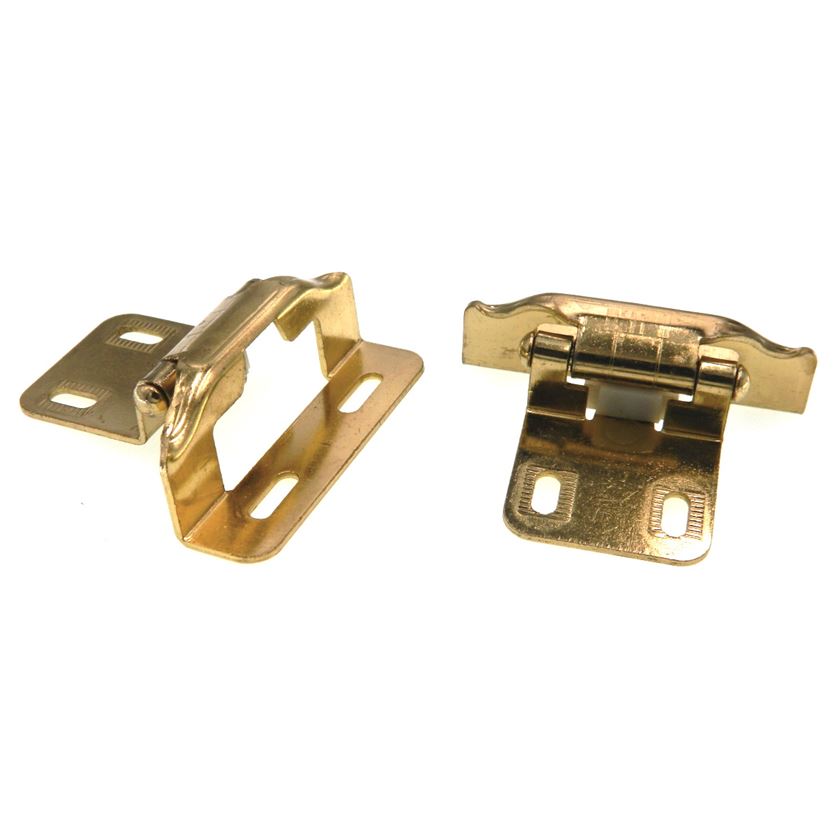 Pair Polished Brass Partial Wrap Hinges 1/2" Overlay Self-Closing AP 1295-PB