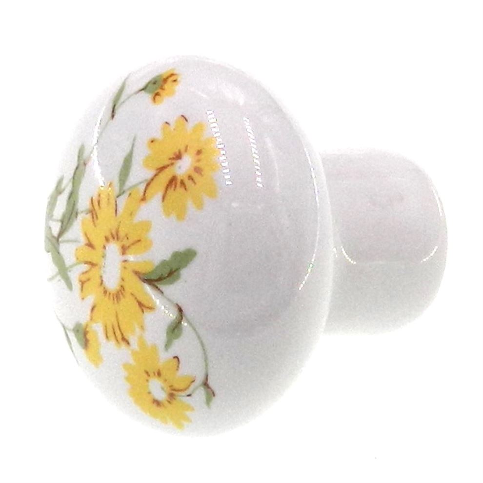 Amerock Allison White Floral Yellow Flower 1 5/16" Round Cabinet Knob 14208WHT