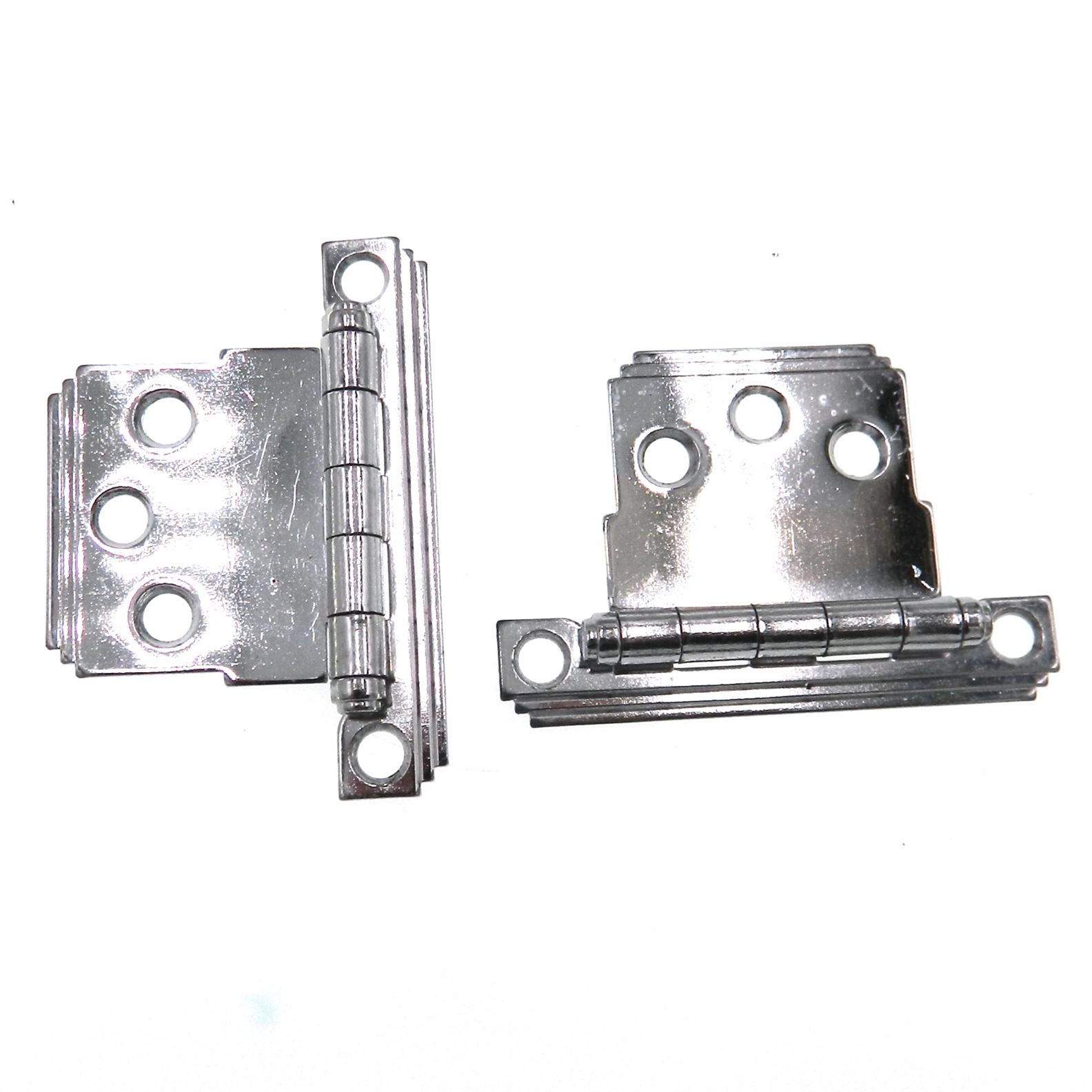 Pair Vintage Stanley Polished Chrome Flush Surface Mount Cabinet Hinges 1523-CM