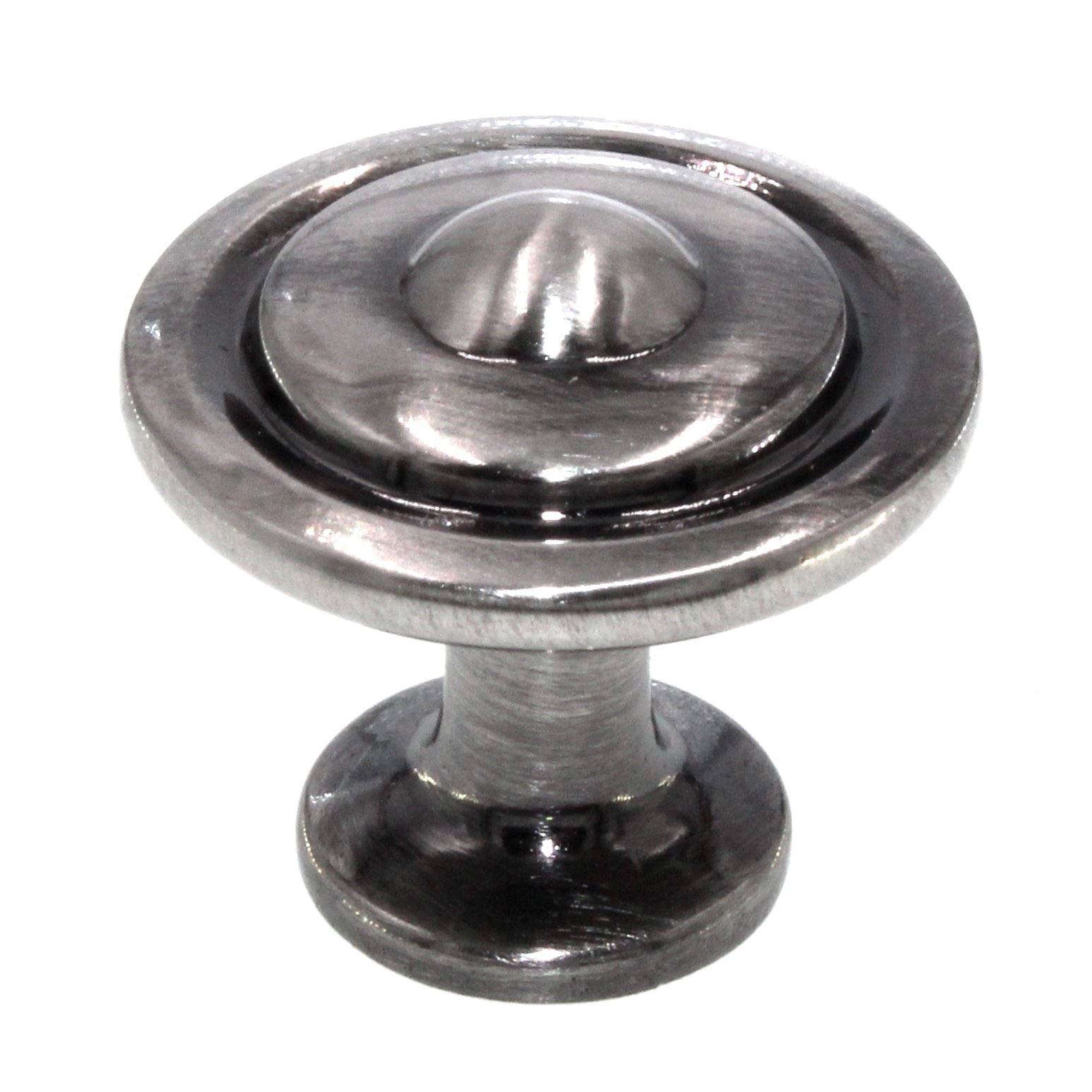 Century Lisbon Brushed Black Nickel 1 1/4" Ringed Button Cabinet Knob 21416-BNB