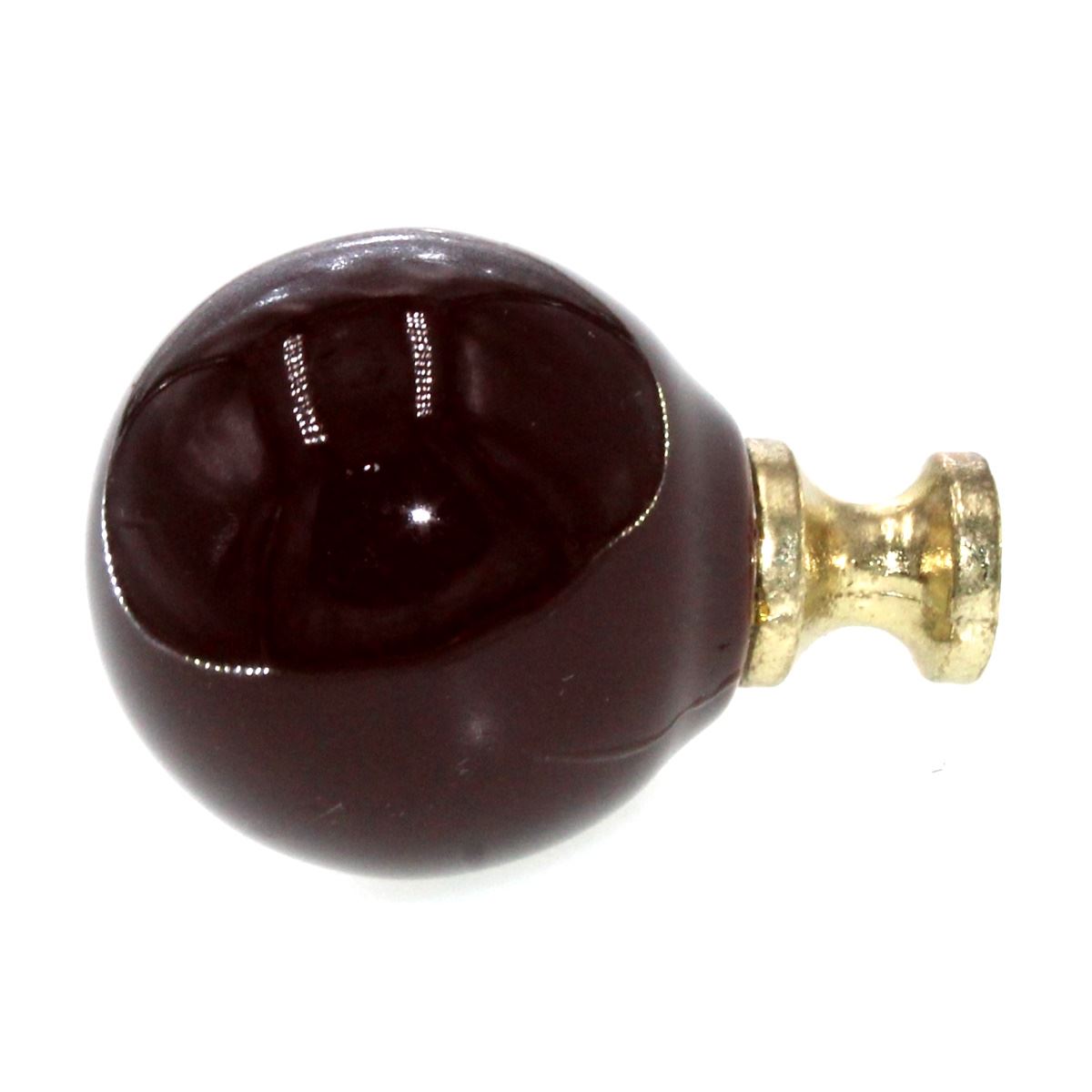 Brown Round 1 1/4" Ball Ceramic Cabinet Knob Brass Finished Base 225-DBPB