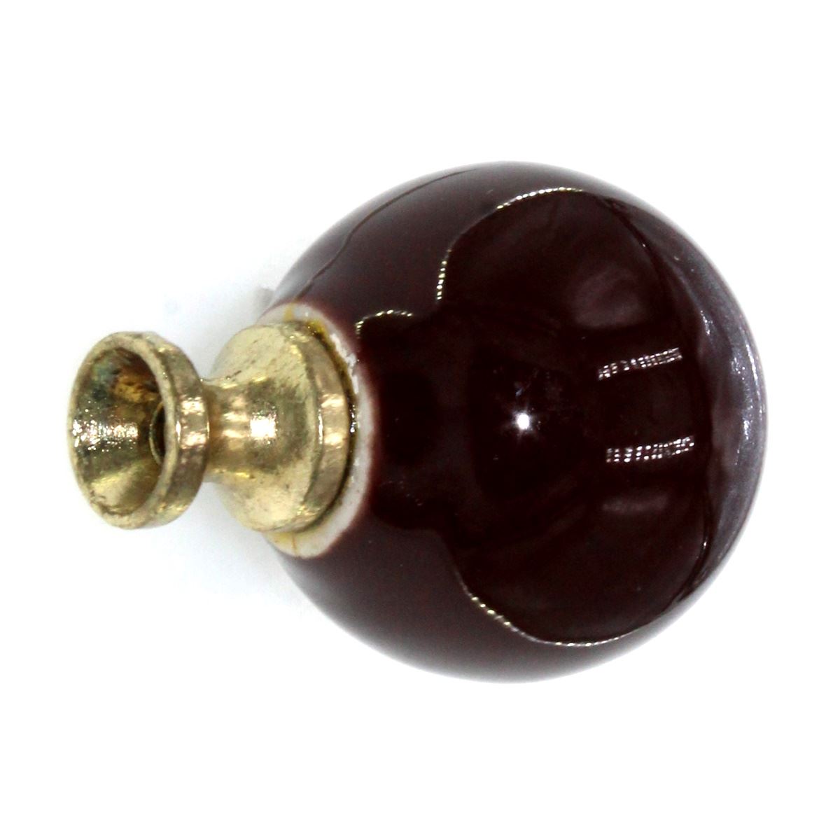 Brown Round 1 1/4" Ball Ceramic Cabinet Knob Brass Finished Base 225-DBPB