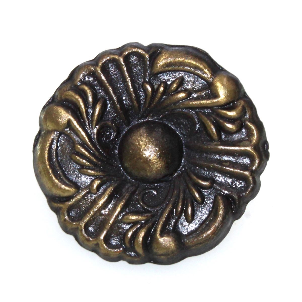 Antique Brass 1 1/2" Provincial Flower Cabinet Knob 250-AB