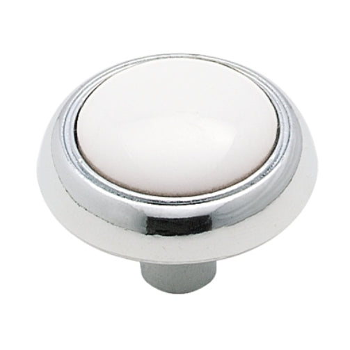 Amerock Allison 1 1/4" Polished Chrome and White Ceramic Center Cabinet Knob 262WCH