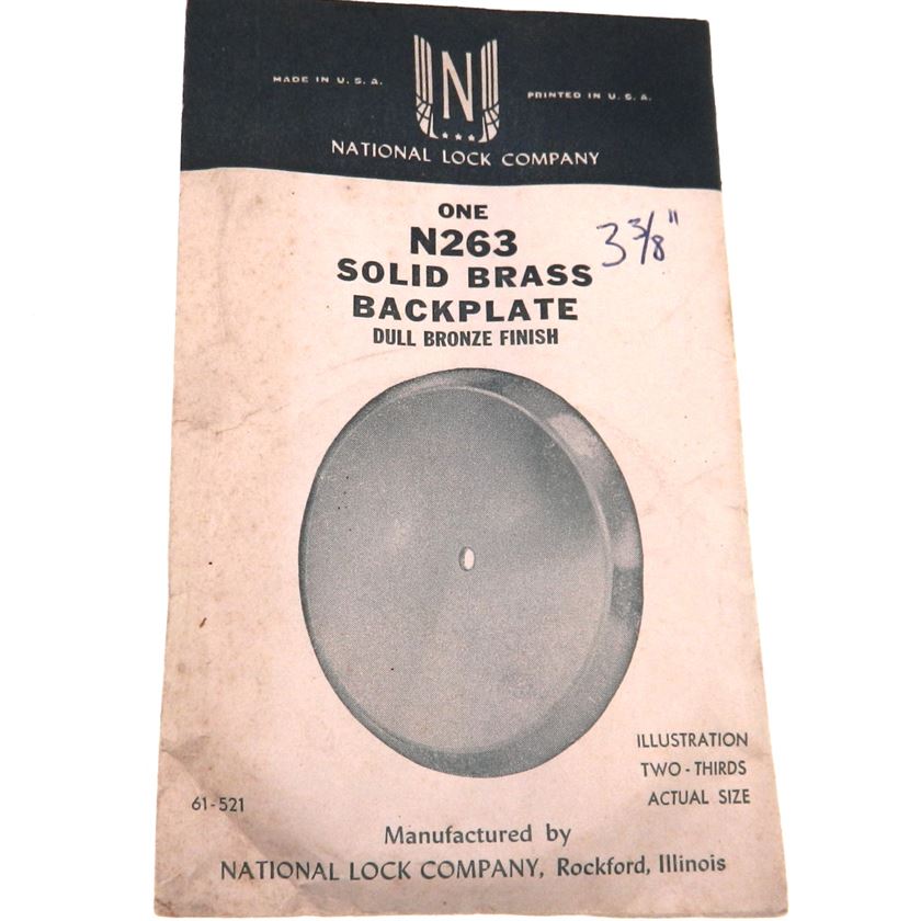 Vintage National Lock Medalist Dull Bronze 3 3/8" Cabinet Knob Backplate 263-10