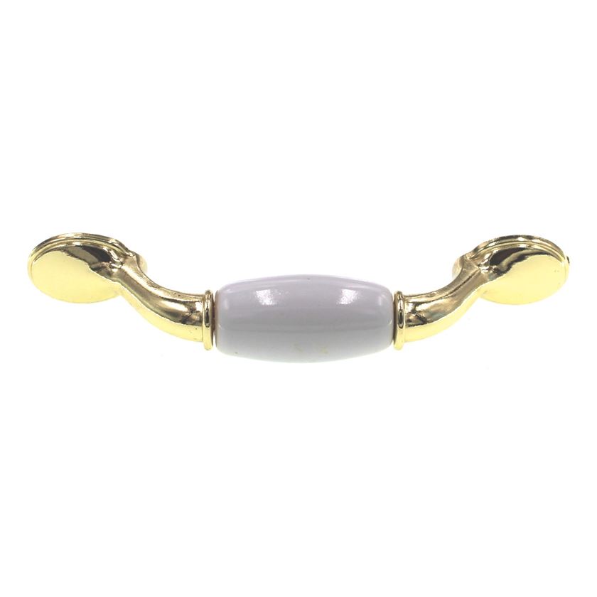 Amerock Allison Polished Brass, White Ceramic Center 3" Ctr. Cabinet Pull 263WPB