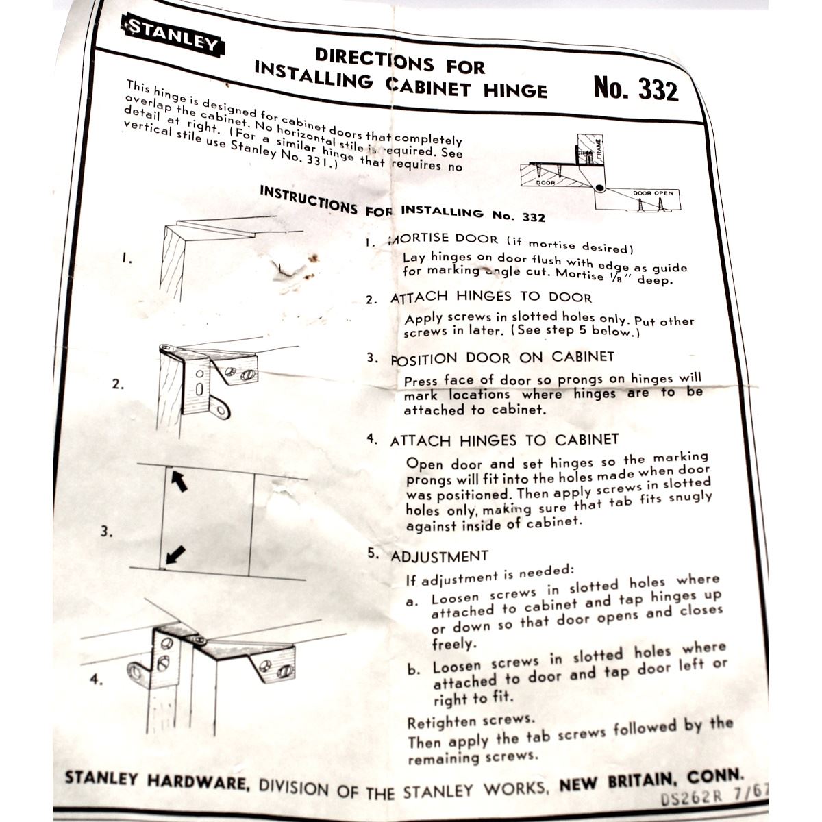 Pair Stanley Knife-Pivot Cabinet Hinges Top and Bottom Full Overlay 35-0087