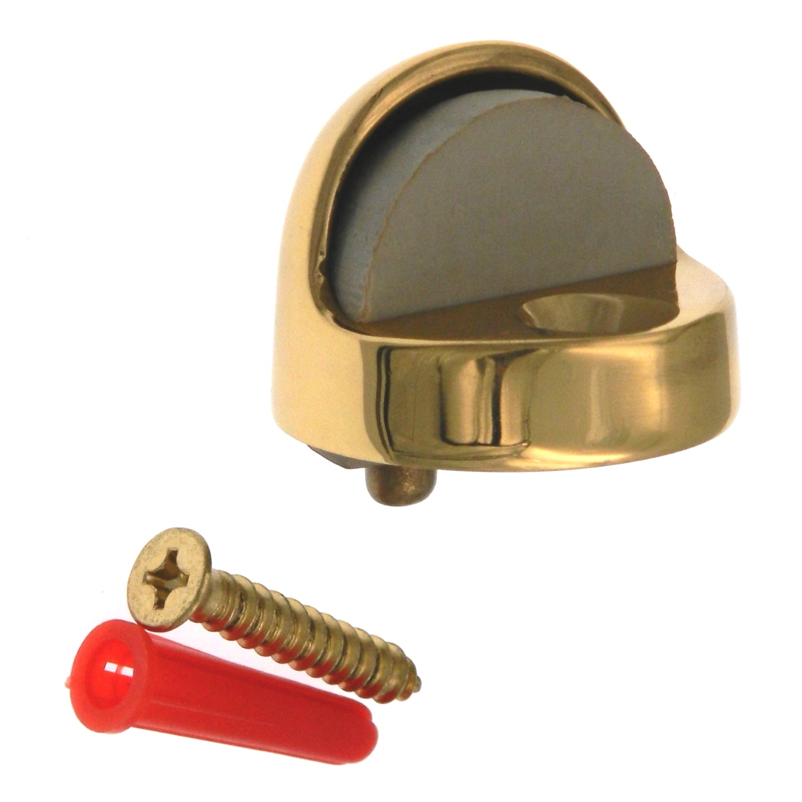 Polished Brass Half-Dome Floor Doorstop with Rubber Plate 43801 Laurey