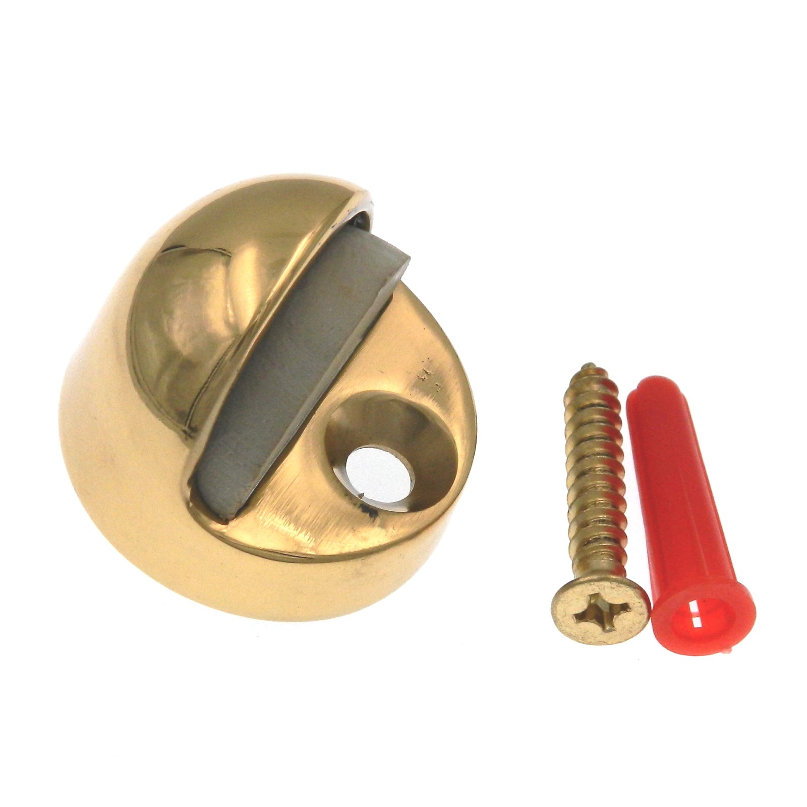 Polished Brass Half-Dome Floor Doorstop with Rubber Plate 43801 Laurey