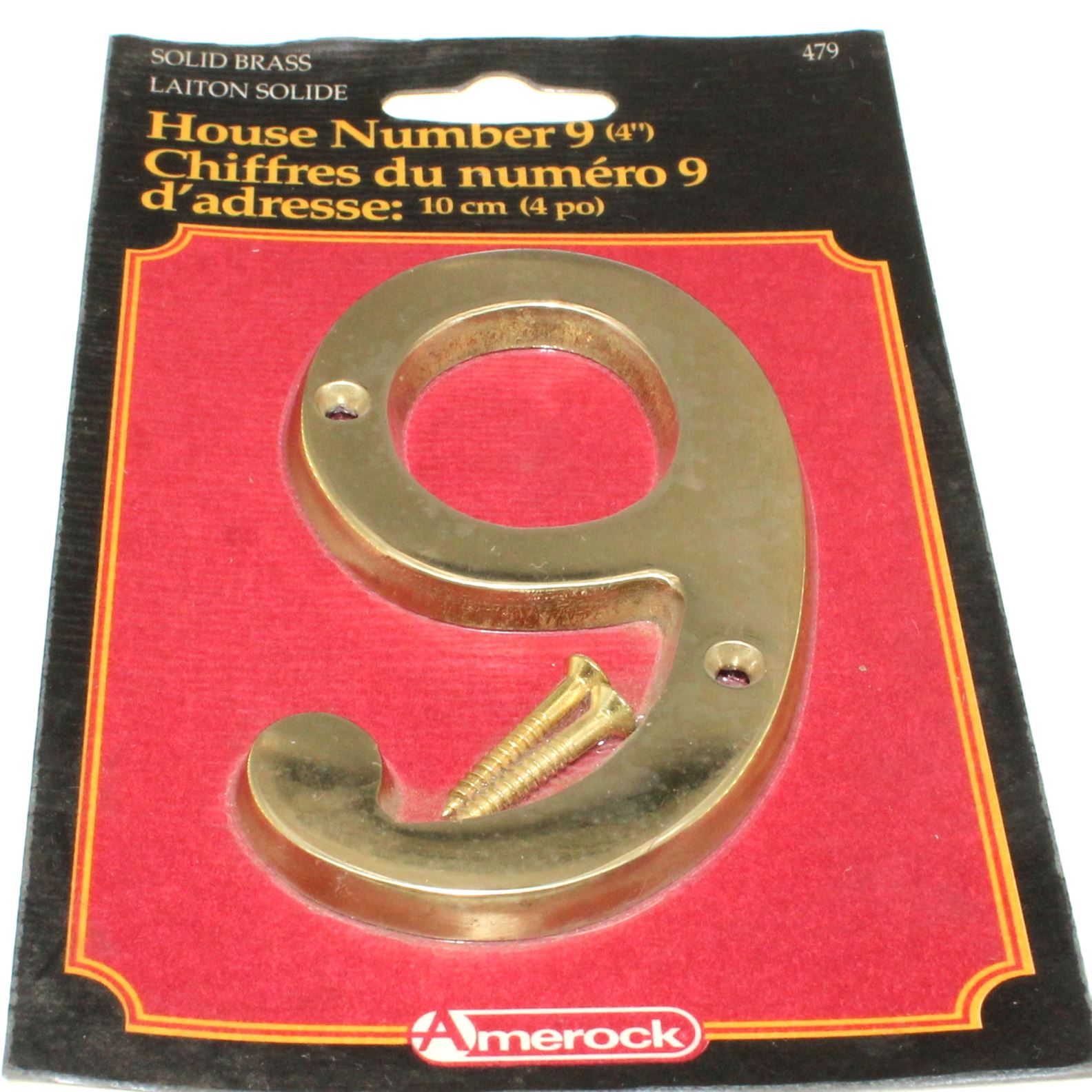 Amerock 4 Inch Solid Brass House Address Number 3, Flush Mount Model 479