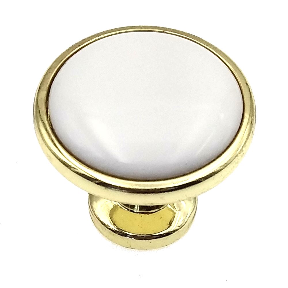 Polished Brass 1 1/4" Cabinet Knob, White Ceramic Center Kraftmaid 7050846