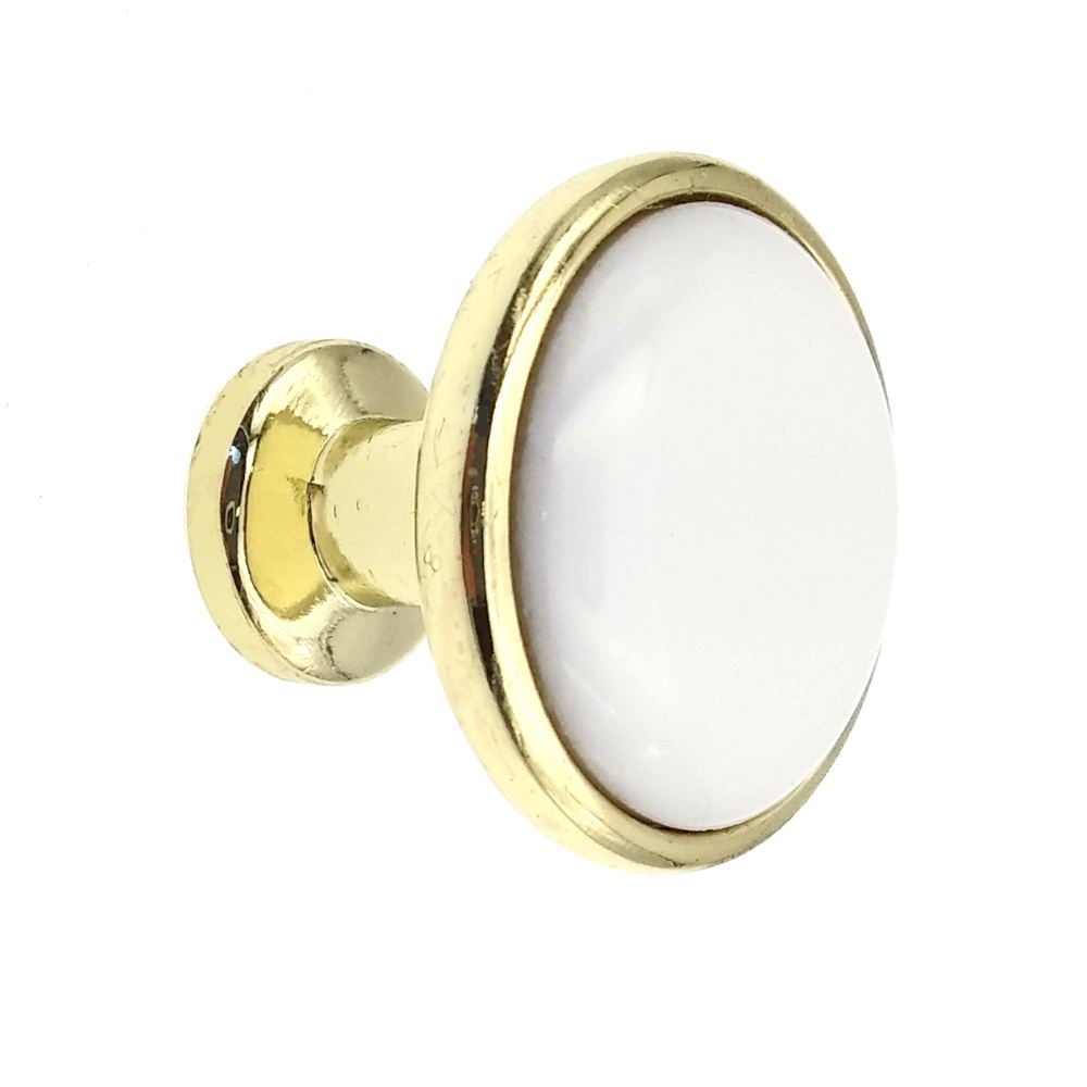 Polished Brass 1 1/4" Cabinet Knob, White Ceramic Center Kraftmaid 7050846