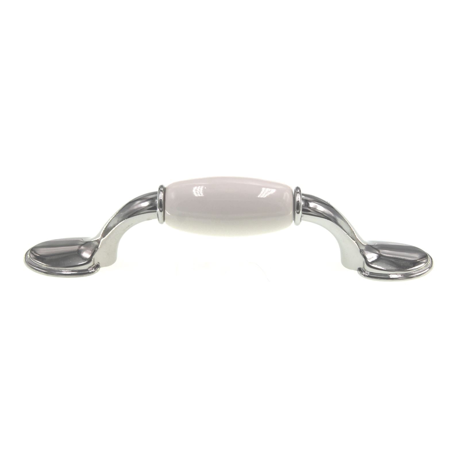 Jeffrey Alexander Sanibel Polished Chrome White Ceramic Center 3" Ctr. Cabinet Arch Pull 5312-PC-W