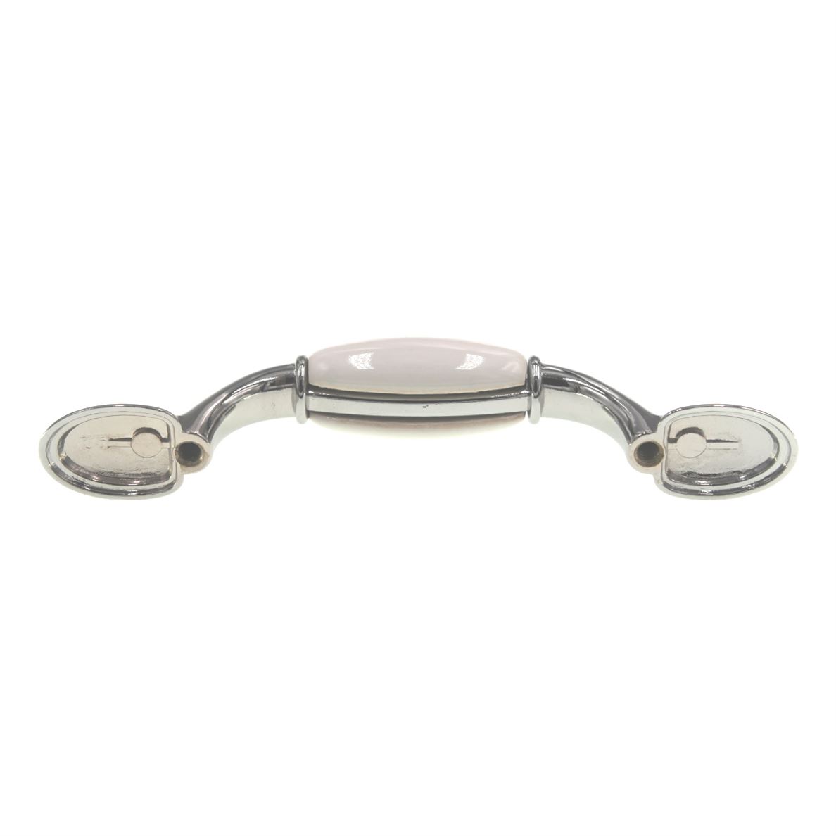 Jeffrey Alexander Sanibel Polished Chrome White Ceramic Center 3" Ctr. Cabinet Arch Pull 5312-PC-W