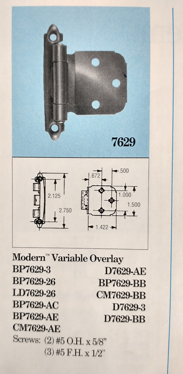 Amerock Flat Black Variable Overlay Face Mount Cabinet Hinges 2 Pack BP7629-FB