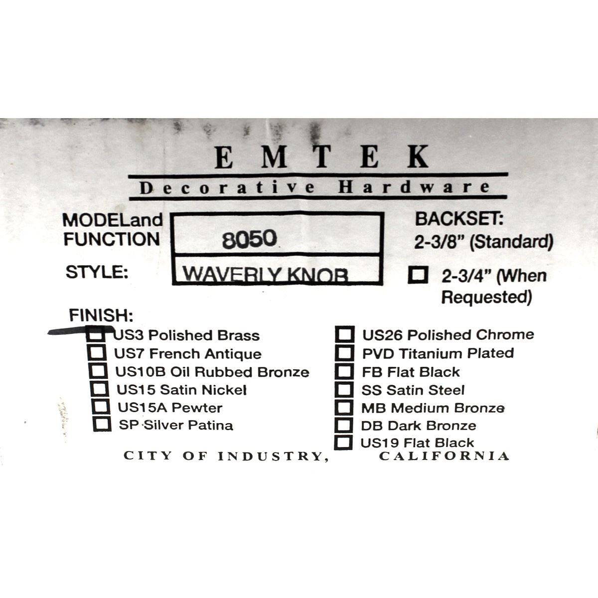 Emtek Classic Brass Waverly Dummy Two-Sided Door Knob Polished Brass 805WUS3