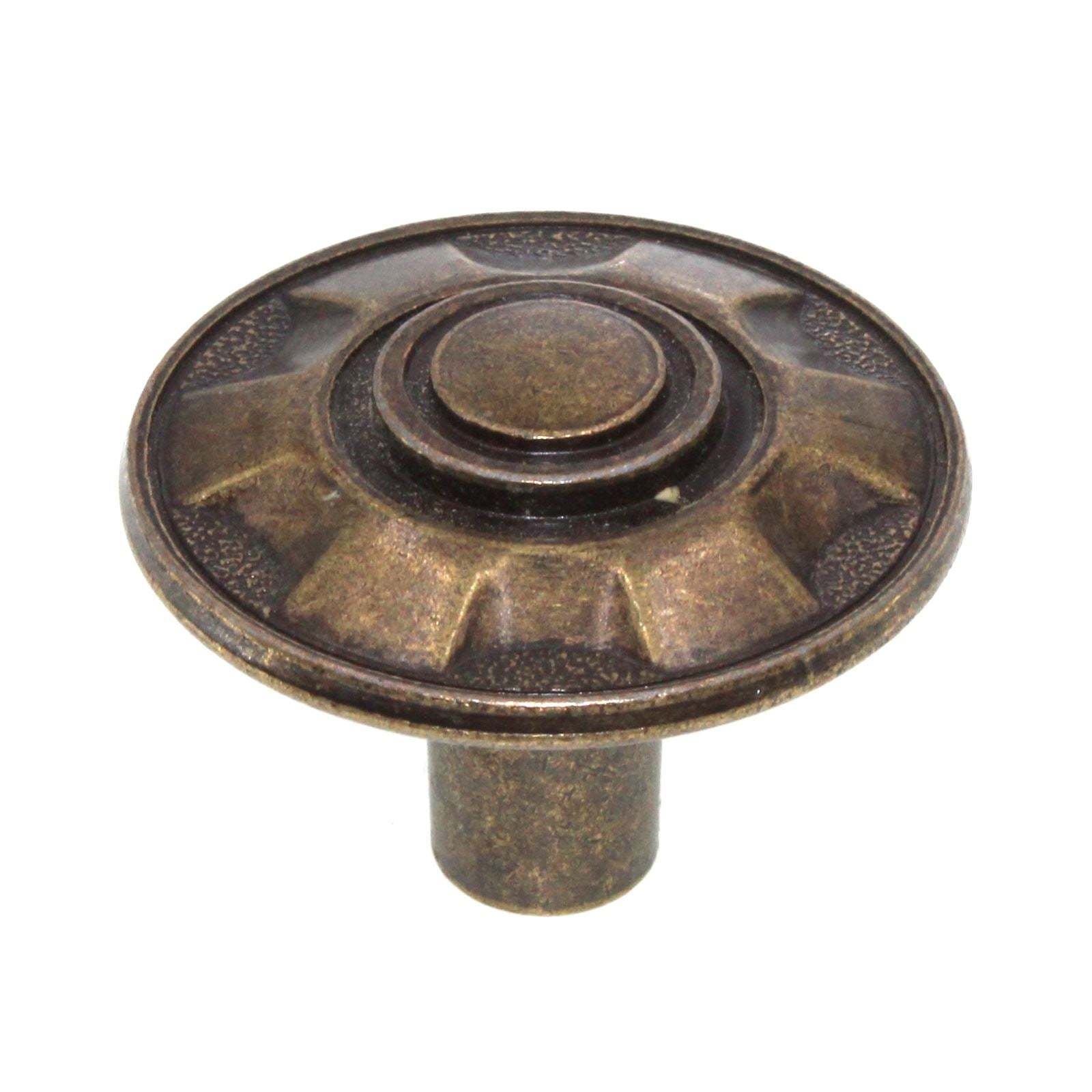 Vintage Ajax Antique Brass Round 1 3/8" Ornamental Cabinet Knob 847-AB