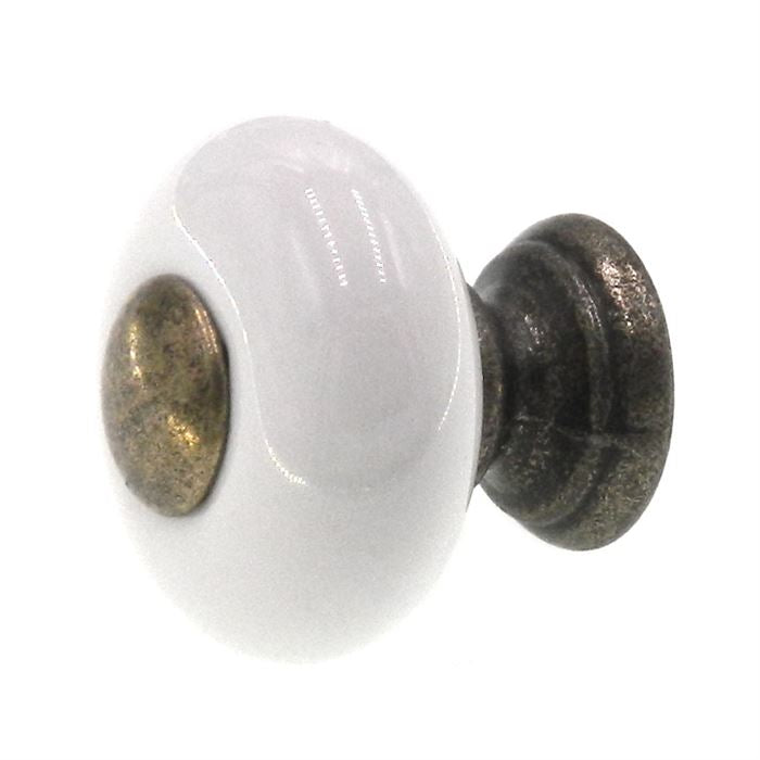 Amerock Allison Antique Brass White Ceramic 1" Round Cabinet Knob 878ABS