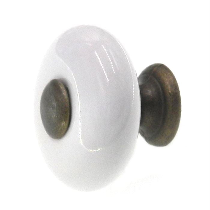 Amerock Allison Antique Brass White Ceramic 1 1/4" Round Cabinet Knob 879ABS