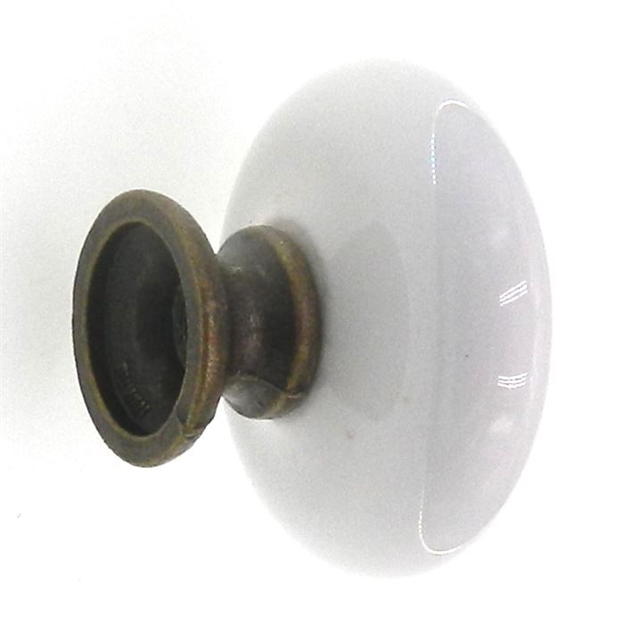 Amerock Allison Antique Brass White Ceramic 1 1/4" Round Cabinet Knob 879ABS