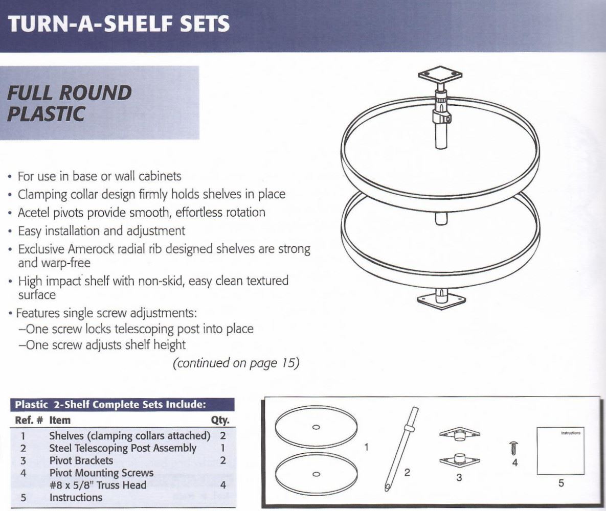 Amerock Full-Round Lazy Susan 2 Tier Shelf White Plastic Turn-a-Shelf 9895-28-W