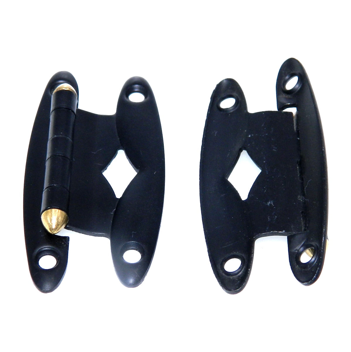 Pair Amerock Ebony Black, Brass Trim Flush Surface Cabinet Hinges A3040