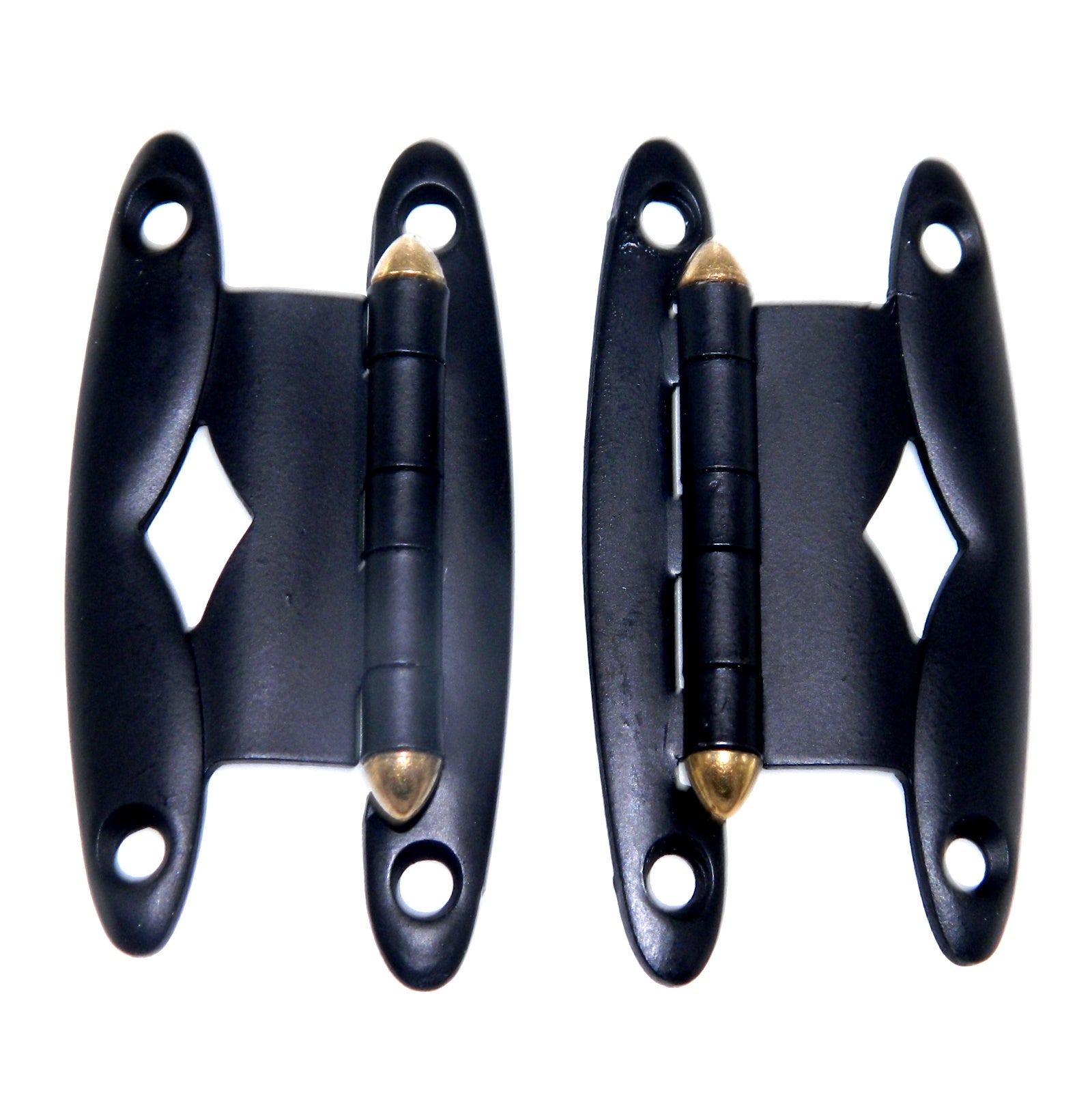 Pair Amerock Ebony Black, Brass Trim 3/8" Offset Surface Cabinet Hinges A3042