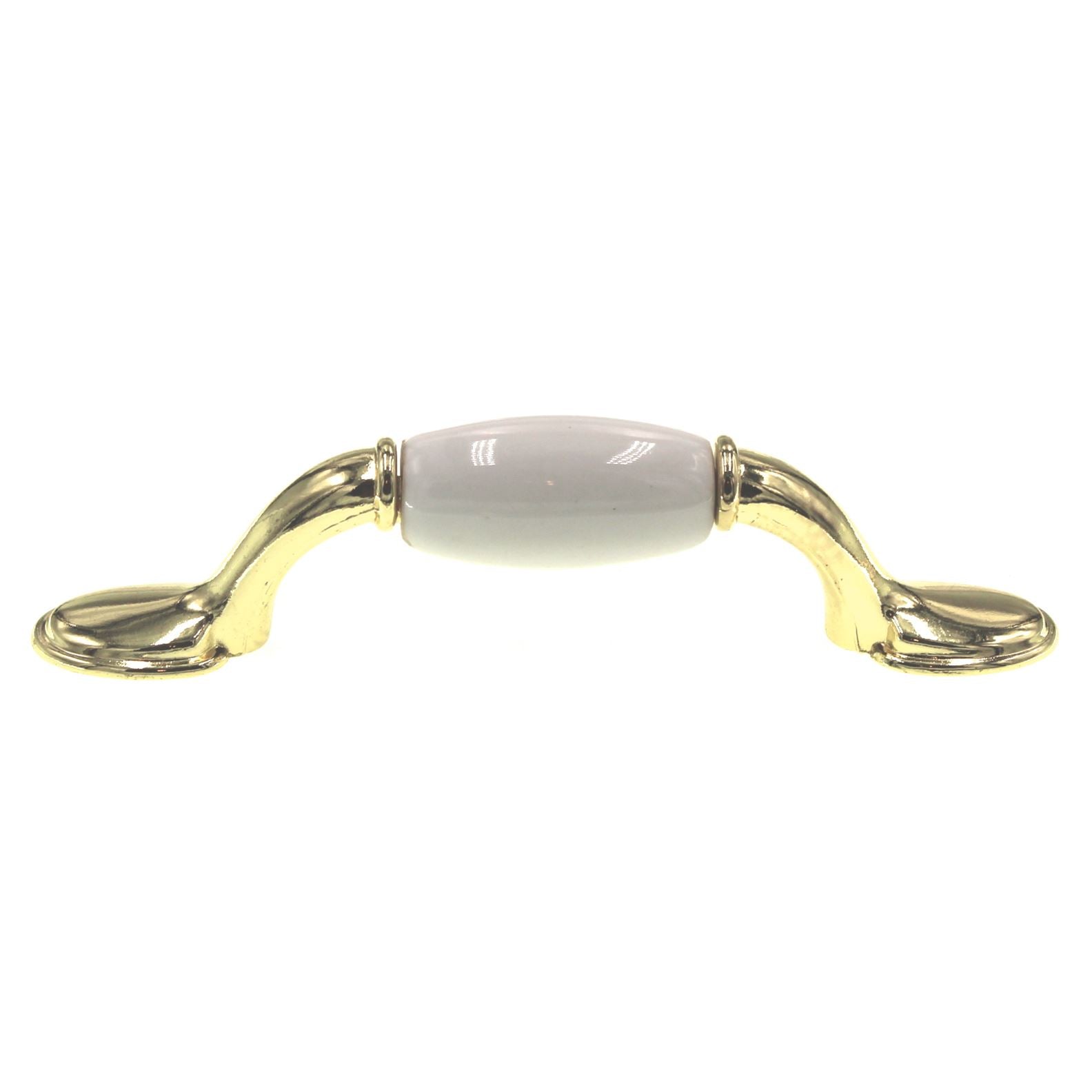 Avante Polished Brass White Ceramic Center 3" Ctr. Cabinet Pull Handle 38022BPWT