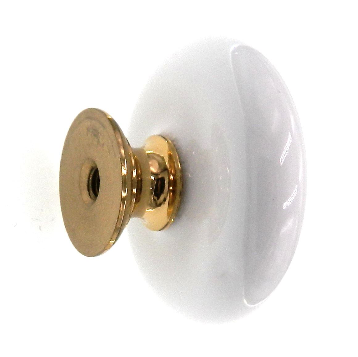 FKI Hardware Period Brass Solid Brass With White 1 1/2" Round Cabinet Knob A40