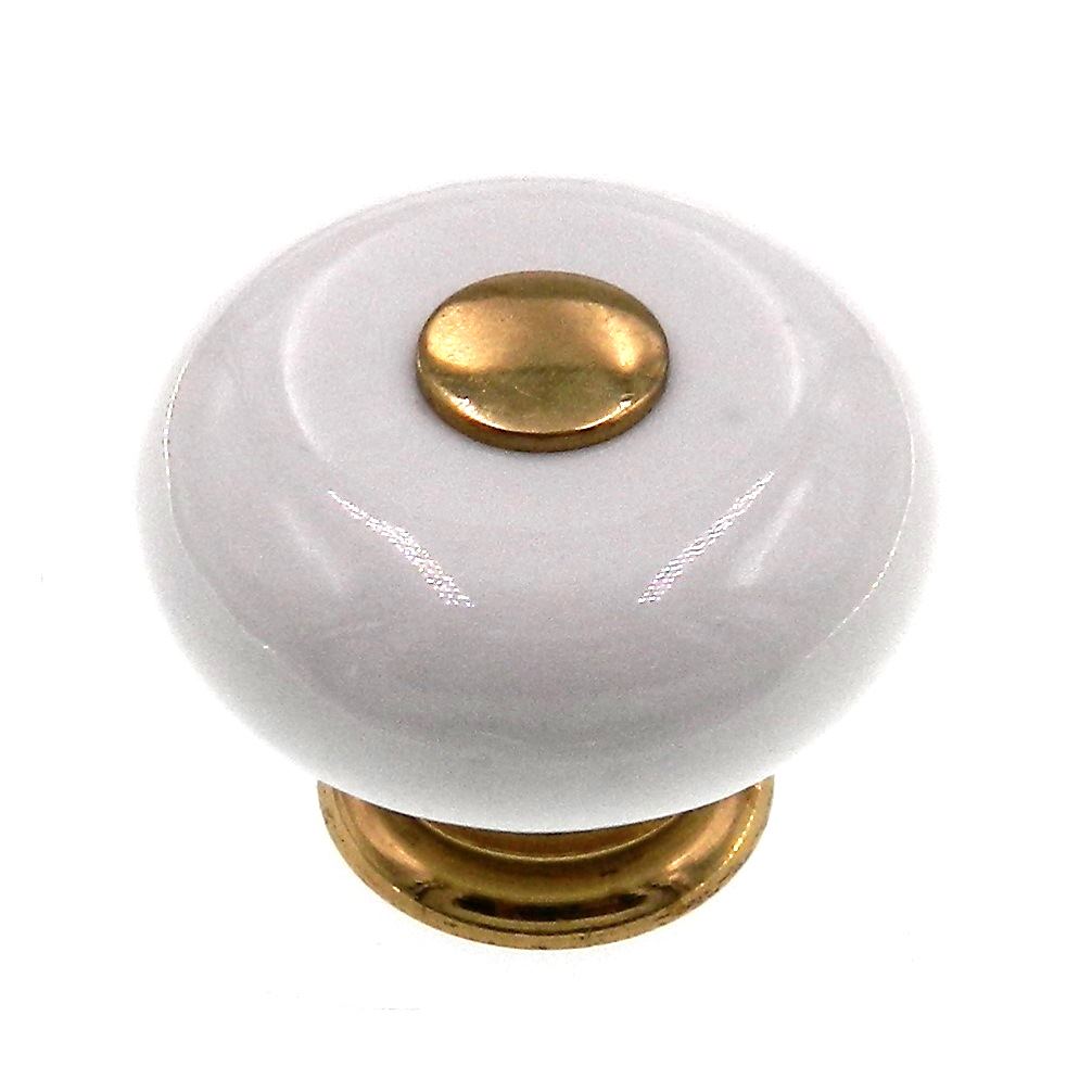 Belwith Keeler Betsy Ross Solid Brass With White 1 1/4" Cabinet Knob A41-PB