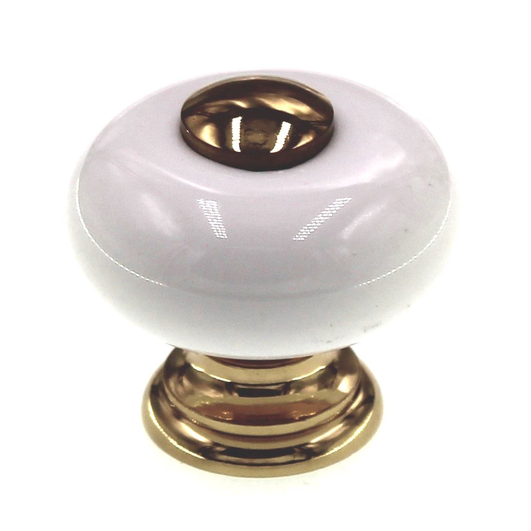 FKI Hardware Period Brass 1" Cabinet Knob Polished Solid Brass, Porcelain A42