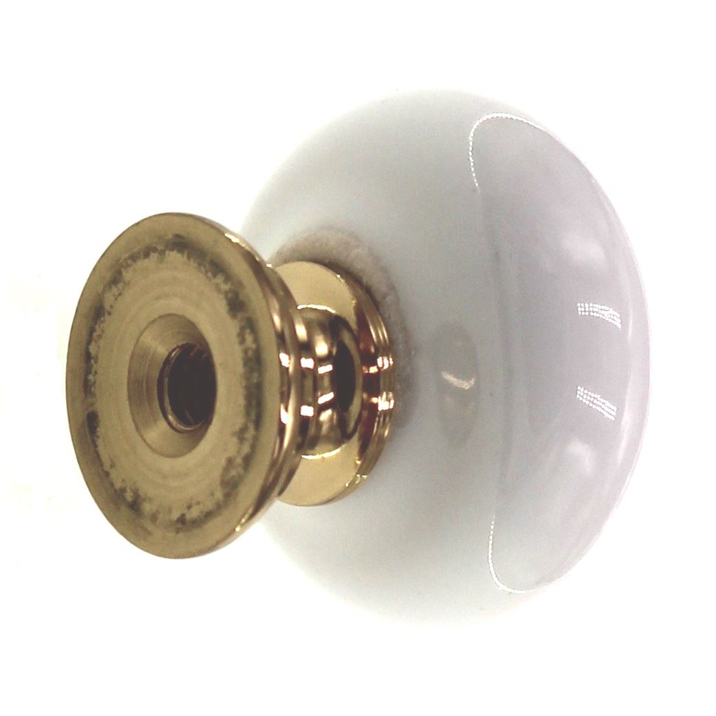 FKI Hardware Period Brass 1" Cabinet Knob Polished Solid Brass, Porcelain A42