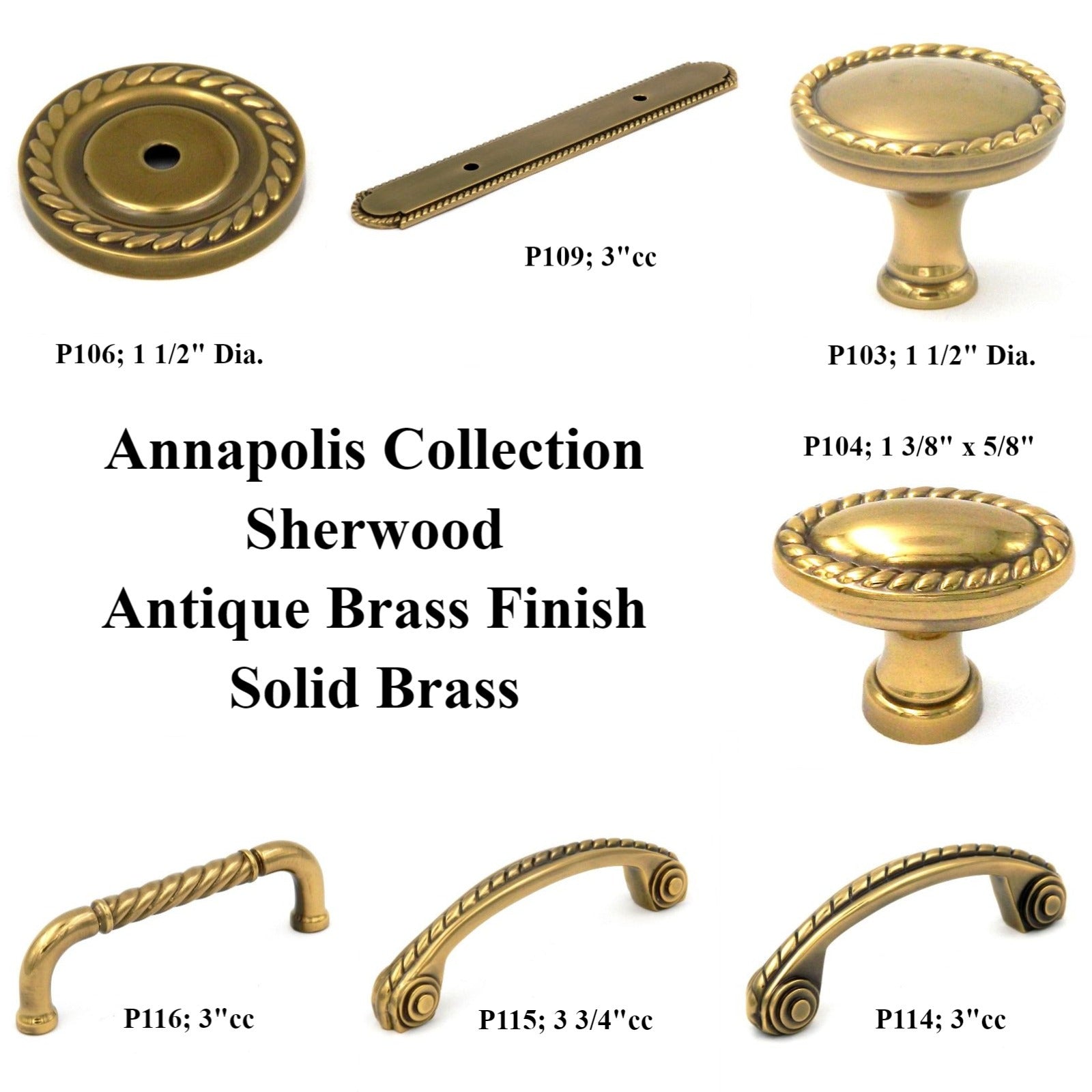 Belwith Keeler Annapolis P116 Sherwood Antique Brass 3"cc Solid Brass Cabinet Handle Pull