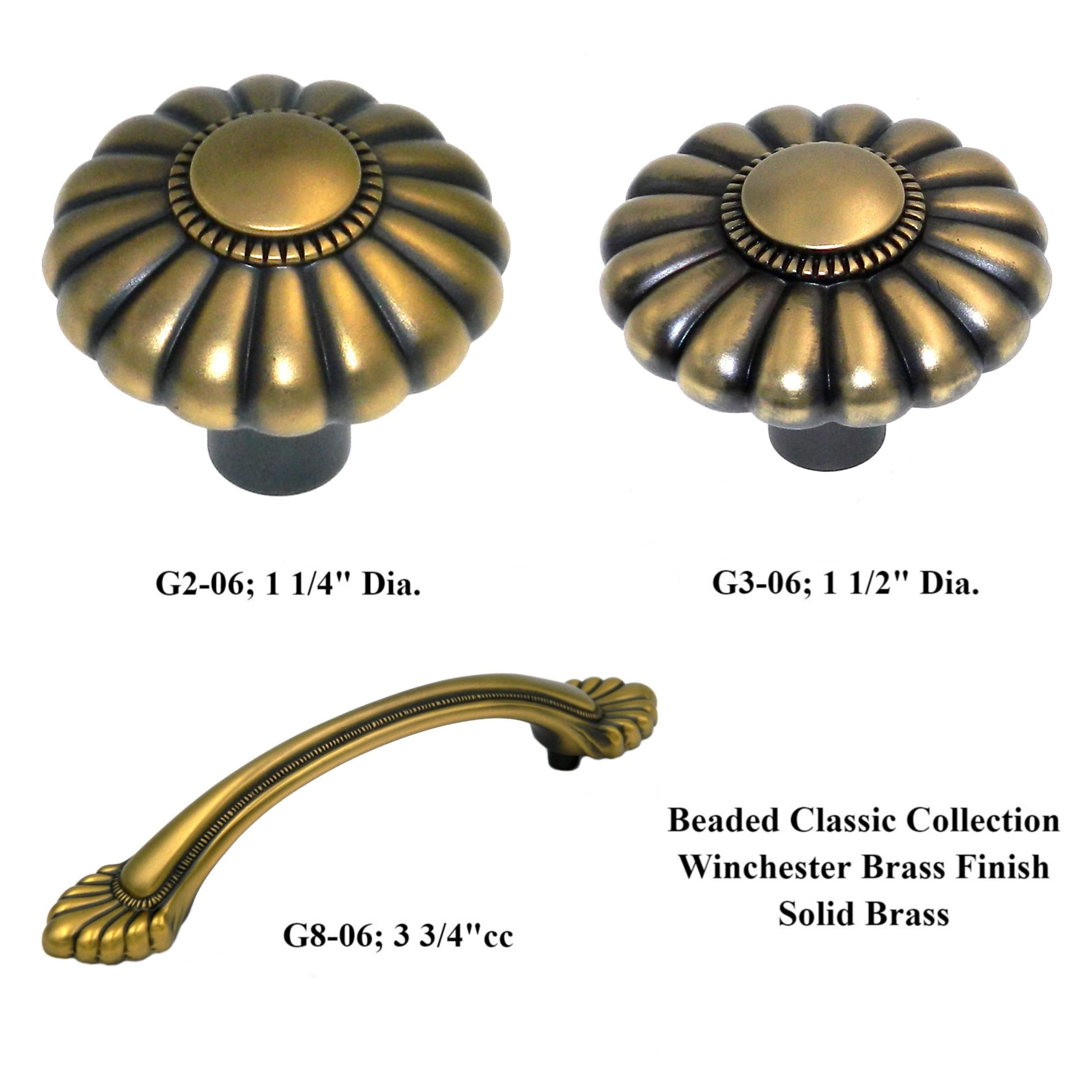 Belwith Keeler Beaded Classic 1 1/4" Winchester Brass Round Beaded Solid Brass Cabinet Knob G2-06