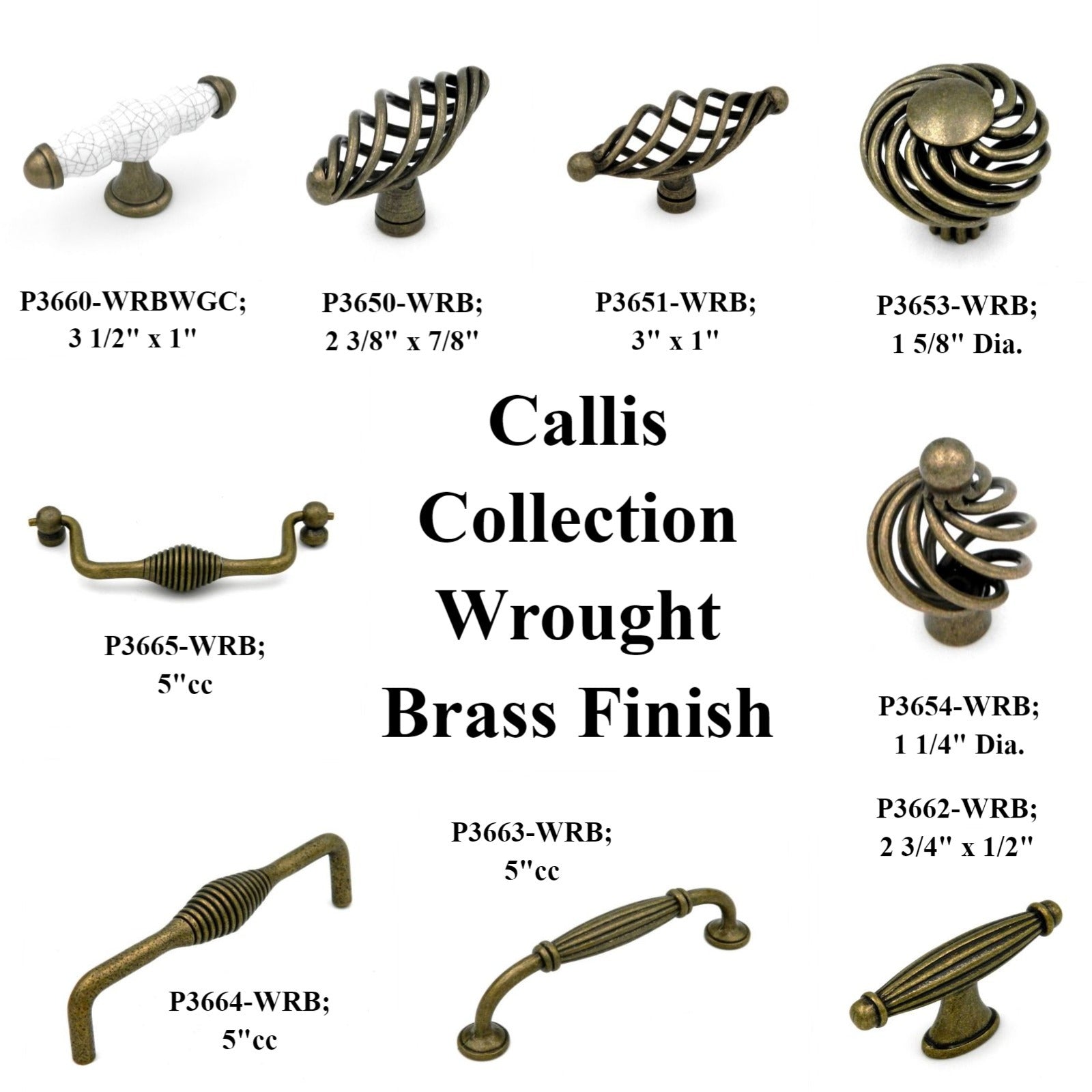 Hickory Hardware Callis Country 3 1/2" Wrought Brass and White Crackle T-Bar Cabinet Knob P3660-WRBWGC